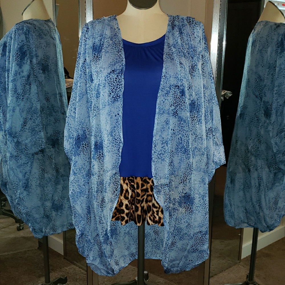 Blue Leopard Print Kimono